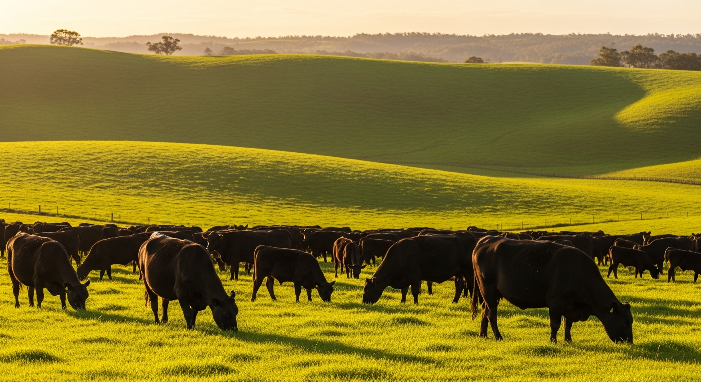 Angus cattle grazing on Australian pasture